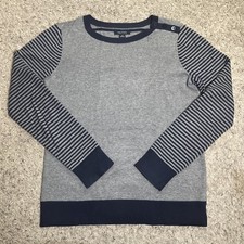 Nautica Sweater Men's Size S Small Gray Blue Striped Cotton Long Sleeve Pullover