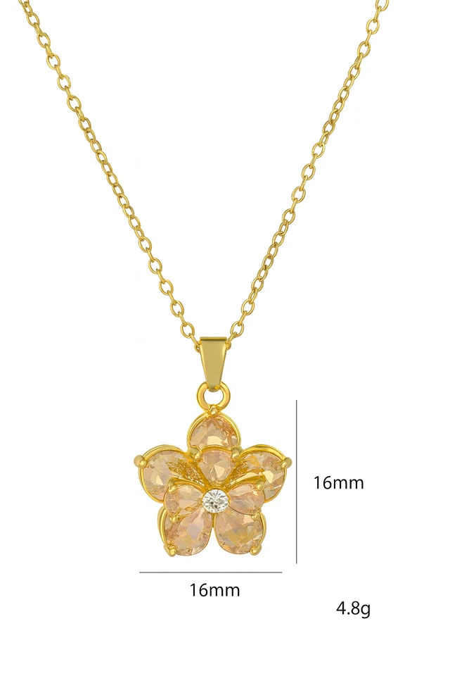Woman's Flower Jewelry Necklace Gemstone Gold Plated, Dainty Chain - Diamond - Image 3 of 3