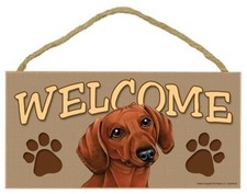DACHSHUND Red Dog 5 x 10 Wood WELCOME SIGN Plaque USA Made