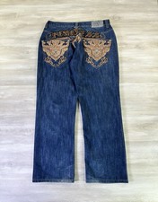 Imperious Delf Wide Leg Jeans Blue Metal Embroidered Mens 36x31 Rap Hip Hop Y2K
