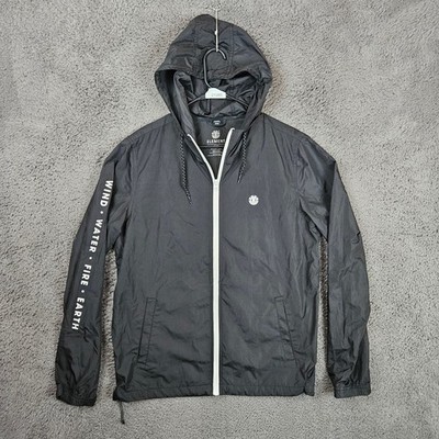 Element Mens Medium Black Windbreaker Hooded Jacket Wind Water Fire Earth