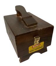 KIWI Vtg Wooden Shoe Groomer Shoe Shine Box w/Two Brushes-10.5x8.5"-Hinged Top