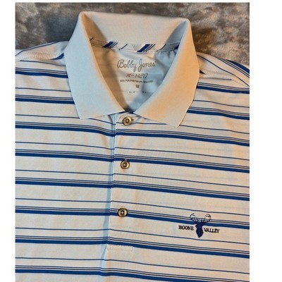 Bobby Jones Boone Valley Golf Polo Shirt Mens Medium White Blue Striped X-H2O