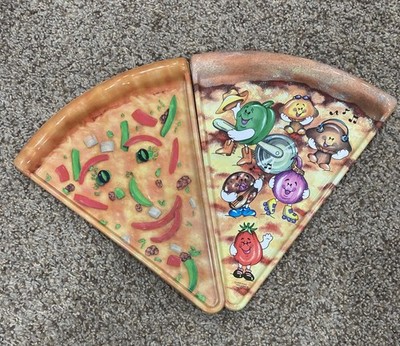 Vintage Deborah Mallow Pizza Slice Shaped Party Plates Veggies LOT OF 2