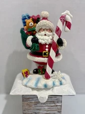Santa Christmas Stocking Hanger Candy Cane & Toy Sack - 9”