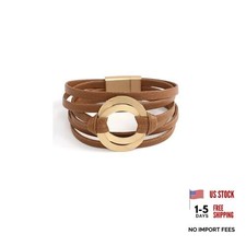 Circle Charm Bracelets for Women Handmade Leather Wrap Bracelets for Coffee