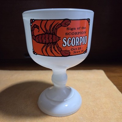 Vtg 70s Zodiac SCORPIO Tiara By Indiana White Glass Chalice Goblet Pedestal Cup