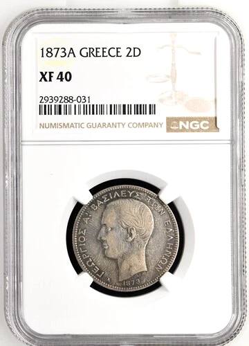 1873 A Greece 2 Drachmai, NGC XF 40, KM-39