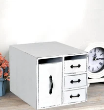 Rustic Distressed Beauty Organizer 4 Drawers - Wooden Cosmetic Storage Box fo...