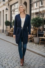 Banana Republic Knit Cardigan Sweater Navy Merino Wool Belted Pockets M Women