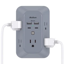 Addtam Surge Protector Outlet Extender, Multi Plug Wall Outlet with 4 USB Por...