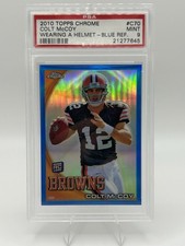 COLT MCCOY 2010 TOPPS CHROME BLUE REFRACTOR ROOKIE 080/199 #C70 PSA 9!!