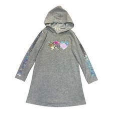 Sequin Sweatshirt Hoodie Dress girls size 7 gray pink silver hearts