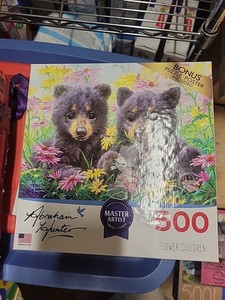 RoseArt Master Artist Flower Children Bear Cubs 500-Piece Puzzle 24x18" Complete