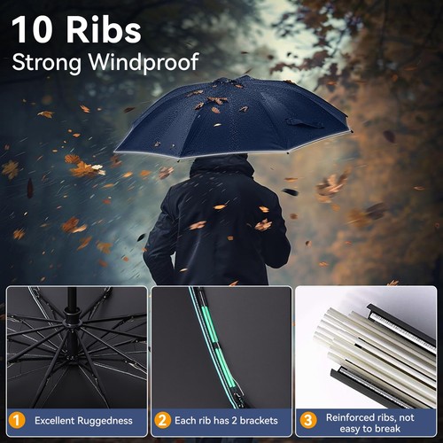 Regenschirm Sturmfest Taschenschirm Regenschirm Umgekehrter 10 Rippen Reflekt... - Bild 5 von 8