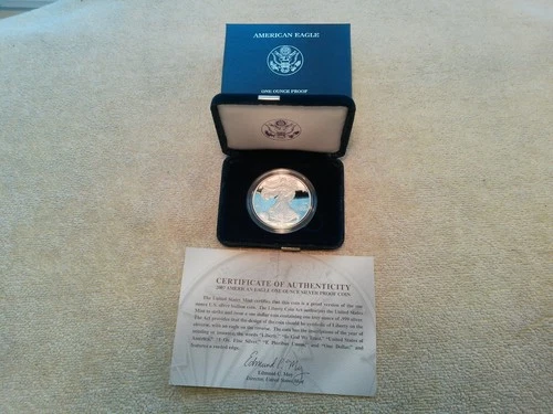 US Mint 2007 W American Eagle Silver Dollar PROOF w/Case & COA  1 oz .999 silver