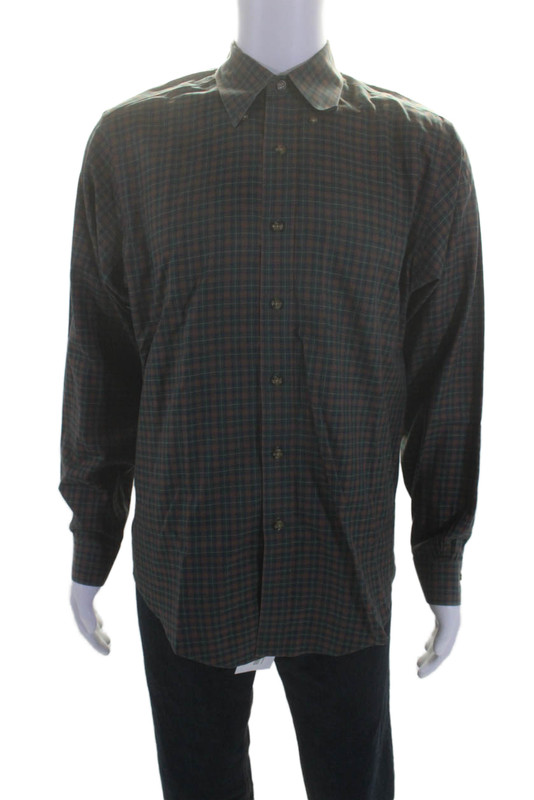 Brooks Brothers Mens Plaid Collared Long Sleeve Button Up Shirt Green Size M