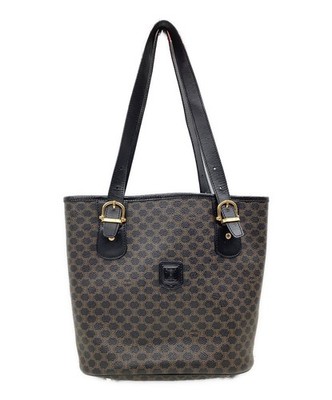 CELINE Old Macadam Pattern Bucket Tote Bag Black Handbag MC97／2 From Japan