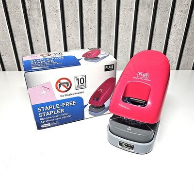PLUS JAPAN Hefter ohne Hefter mit 10 Blatt Kapazität Schreibtisch (rosa) - neu/verpackt