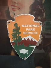 VINTAGE NATIONAL PARK SERVICE PORCELAIN SIGN OLD FOREST RANGER STATION ARROWHEAD