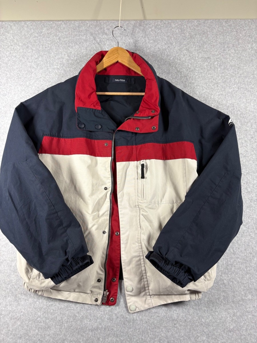 Vintage Náutica Reversible Jacket Mens XL Blue White Red With
