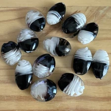 12 BLACK & WHITE SWIRL   FLAT OVAL  23-26mm Lampwork Glass Loose Beads  JEWELRY
