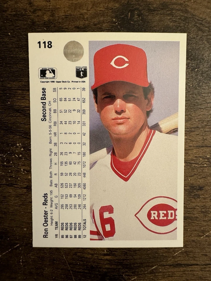 Upper Deck 1990 Ron Oester 2B #118 Cincinnati Reds Baseball Card - Image 2 of 2