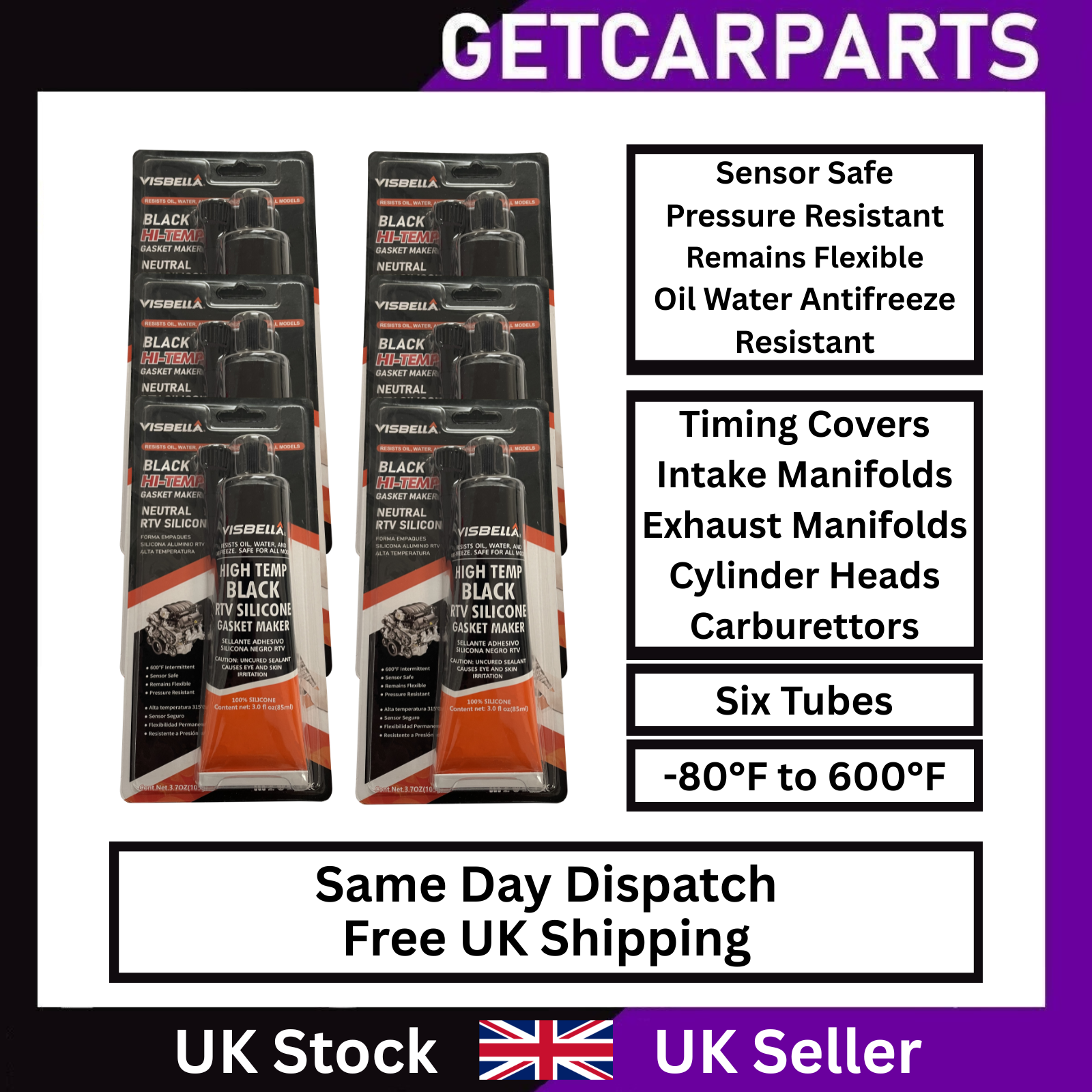 Visbella RTV Silicone High Temp Black Gasket Sealant -80°F 650°F 105g - Image 18