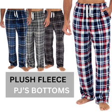 Mens Flannel Fleece Lounge Pyjama Bottoms Checked S-XL
