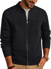 Mens Full Zip Cardigan Sweater Stand Collar Regular Fit Knit Sweaters
