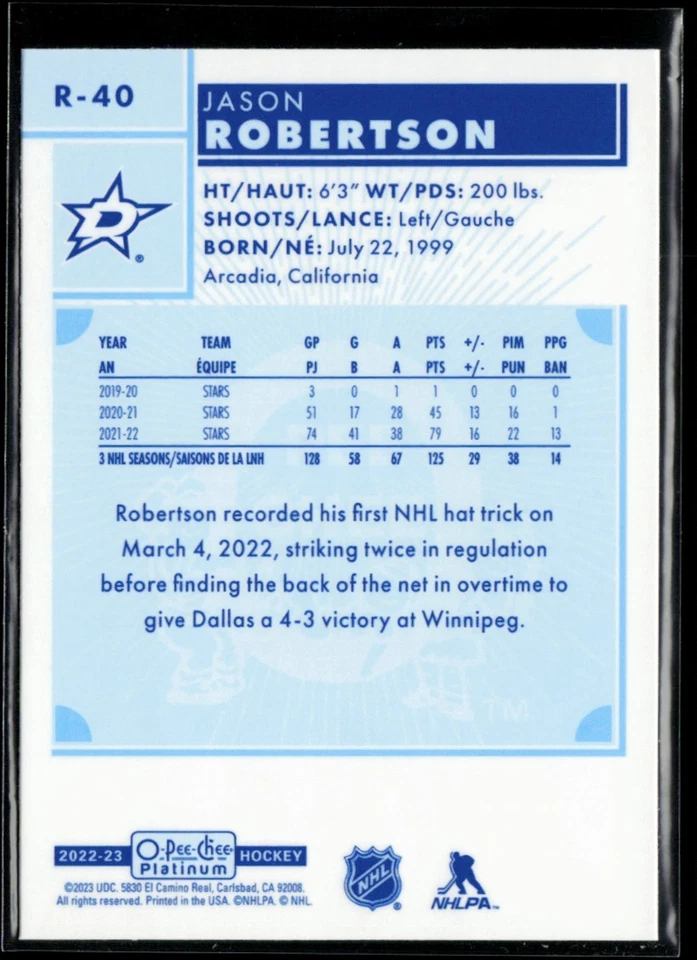 2022-23 O-Pee-Chee Platinum Retro #R-40 Jason Robertson - Image 2 of 2