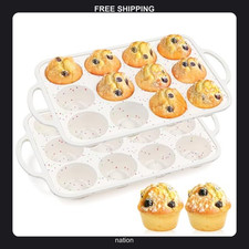12-Cup Silicone Muffin Pan with Metal Frame for Baking