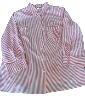 ERFO button up long sleeve shirt womens' sz 48 pink white stripe play office