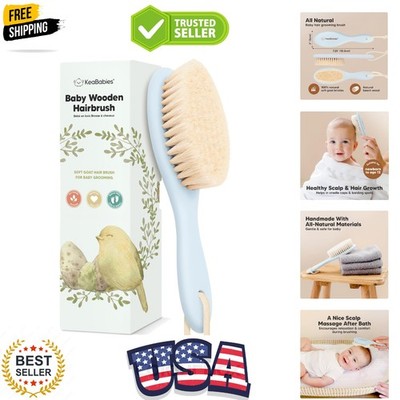 Wooden Baby Hair Brush - Cradle Cap Baby Brush with Soft Goat Bristles, Perfe...