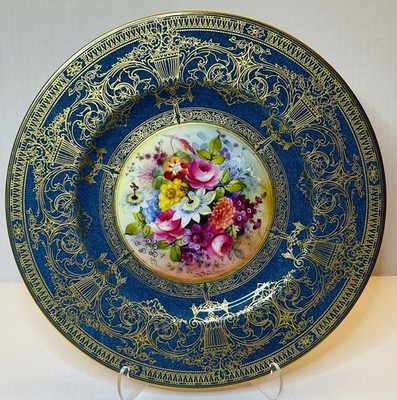 1923 Royal Worcester Cabinet Plate Cobalt Gold Signed E Phillips Burley Chicago