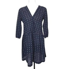 Damsel The Odells Dress Womens XS Navy Blue Embroidered Cotton Gauze V-Neck Mini