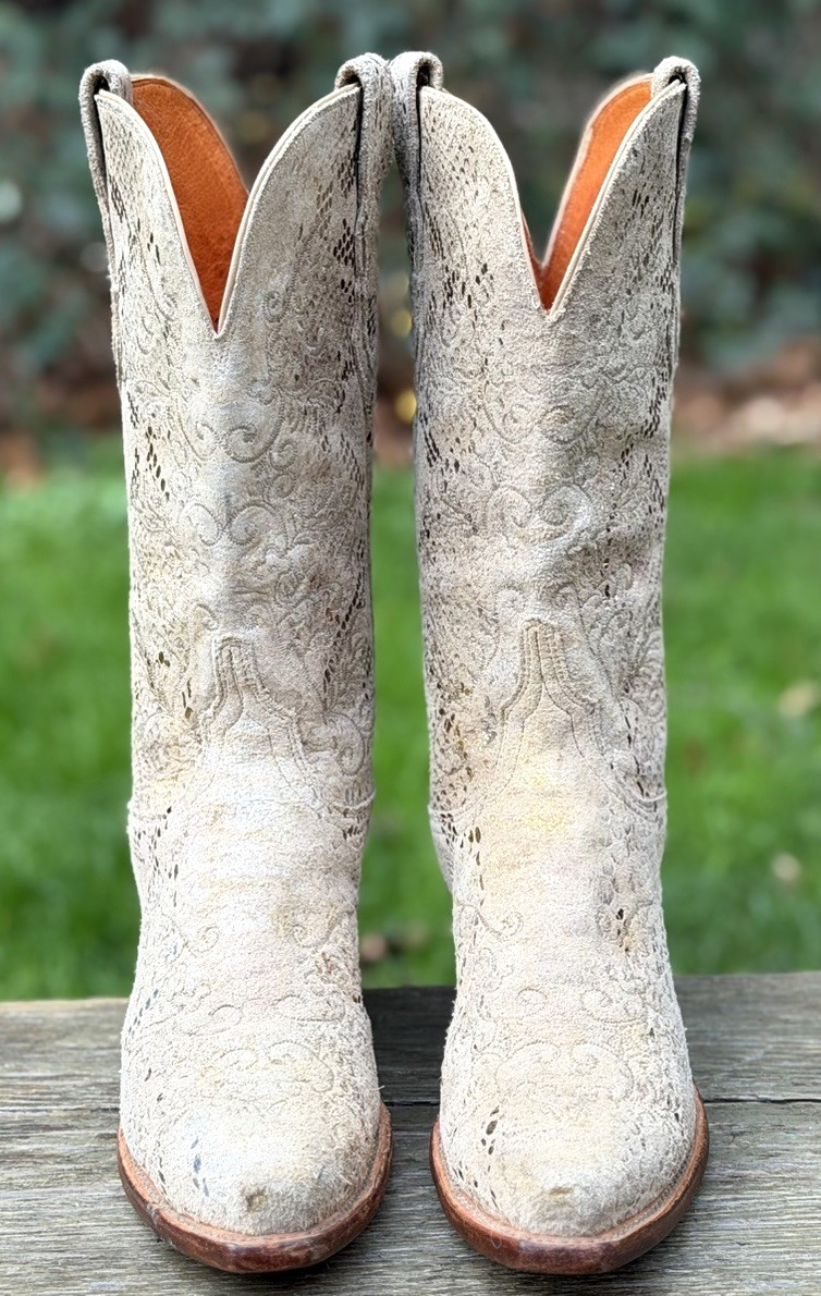 EUC Lucchese 8 B Suede Stone Python Snake Print W… - image 2