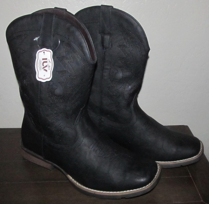 IUV Black Leather Embroidered Cowboy Western Boots Size 11 Men’s Straight Toe