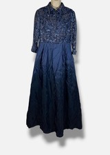 Alex Evenings Women's Blue Sequin-Embroidered 3/4-Sleeve Dress Size 6