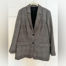 Talbots Plaid Wool Blend Blazer Women s Size 12 Black White