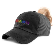 Womens Ponytail Cap Minnesota Style B Rainbow Gay Pride Distressed Trucker Hats