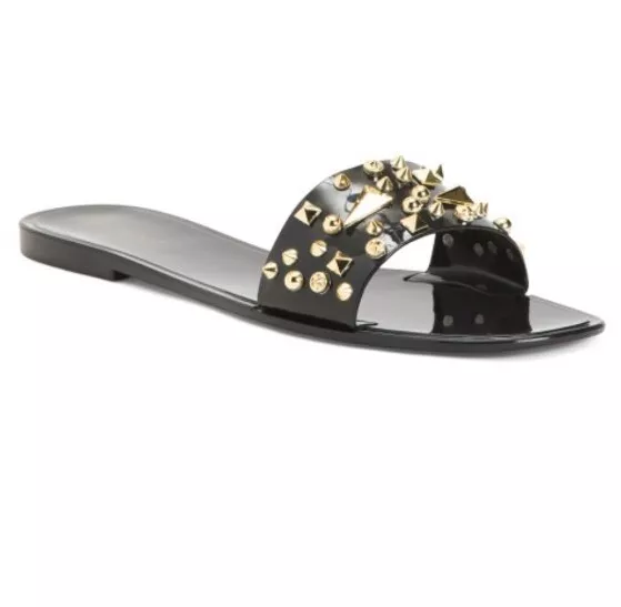 Bamboo Women s Studded Jelly Flat Sandals Black Size 8