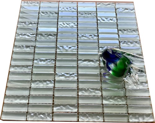 Luxury Chrome White Hammered Brick Glass Mosaic Wall Tile 300x300x8mm RRP £17 - Picture 4 of 4