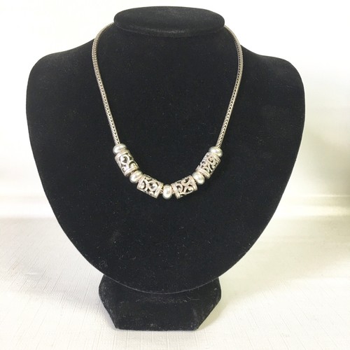 Brighton Necklace Contempo Swirl Silver Plate Barrel Bead 16"