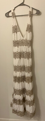 Saylor Katra-style full length dress white gold lattice cotton