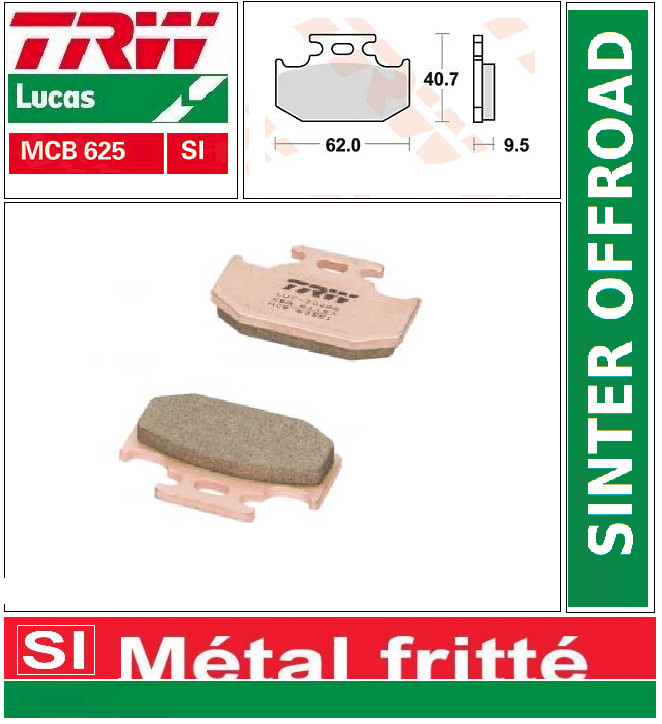 Plaquettes frein arrière TRW MCB625SI Sinter moto cross Kawasaki KX 250 500 1989 1990 1991
