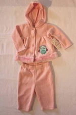 Baby Girl 2 pc Outfit 0 - 3 Mo Pink Owl Hooded Button Up Jacket Pants Set Soft