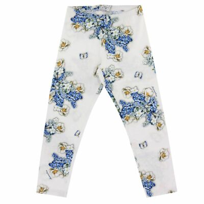 MONNALISA Leggings bianchi stampa fiori bluette bambina girl MADE ITALY 10 anni