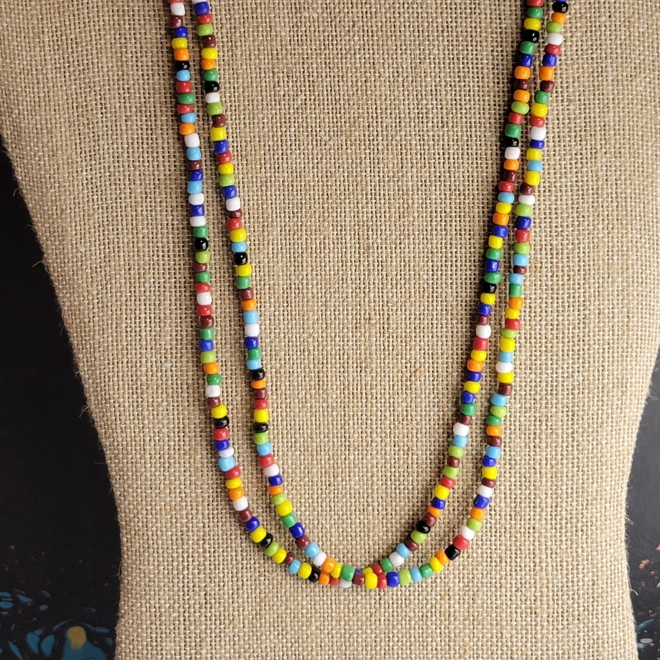 Collar Boho Doble Cuentas Multicolor Hippie Cuentas Vidrio 20 pulgadas Foto 2 de 4