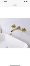 Sumerain Brushed Brass Wall Mount Bathroom Faucet Two Cross Handles S1386BGI New